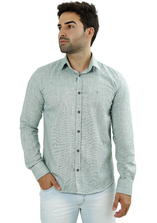 CAMISA SOCIAL MASCULINA MANGA LONGA SLIM FIT FLAMÊ VERDE