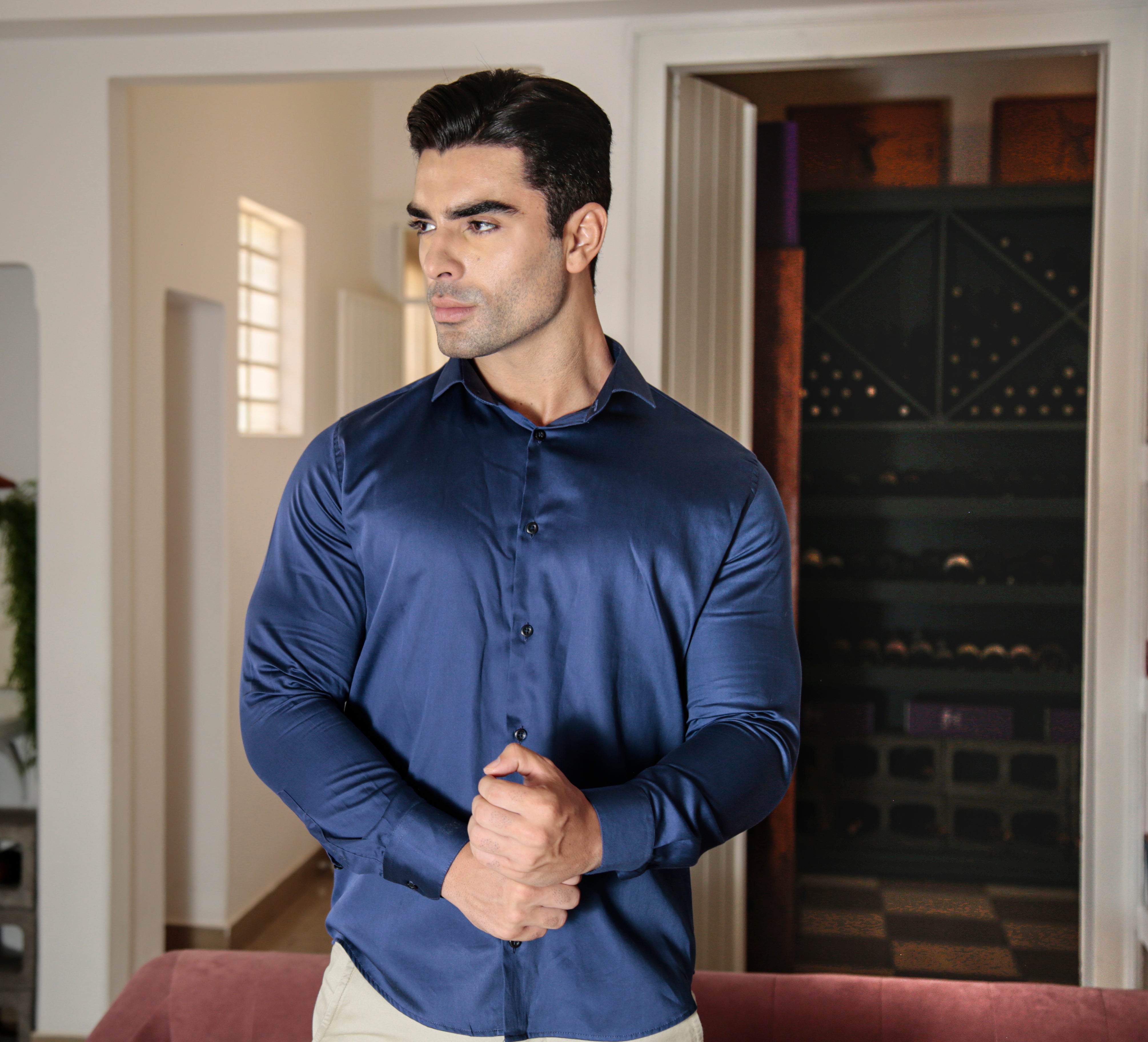 CAMISA MANGA LONGA SLIM FIT ALGODÃO EGÍPCIO