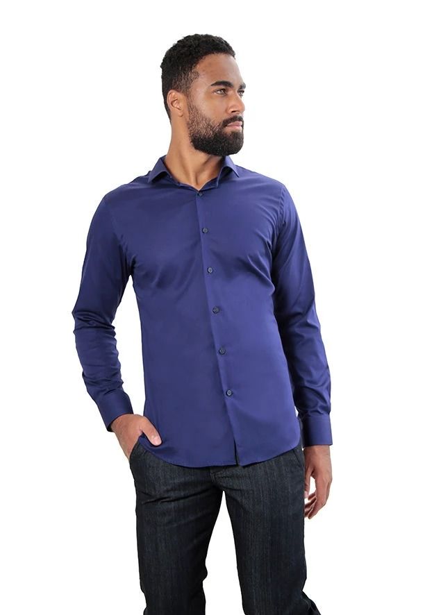 CAMISA MANGA LONGA SUPER SLIM BÁSICA COM ELASTANO